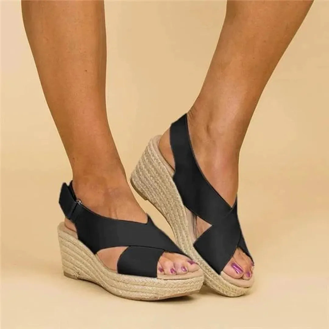 Sandały espadryle na koturnie z juty z krzyżującymi się paskami – widok produktu 6 | Ionotix