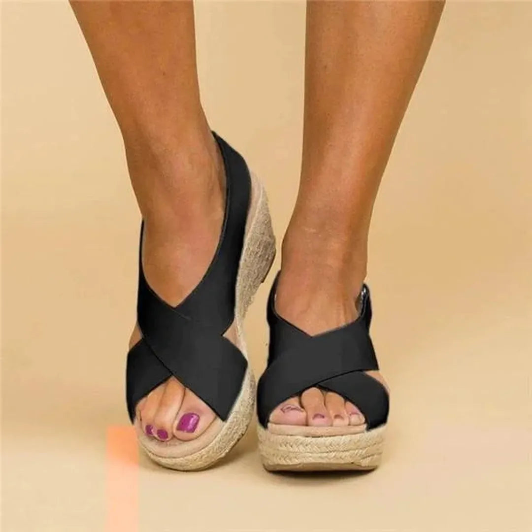 Sandały espadryle na koturnie z juty z krzyżującymi się paskami – widok produktu 8 | Ionotix
