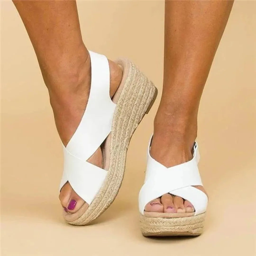 Sandały espadryle na koturnie z juty z krzyżującymi się paskami – widok produktu 10 | Ionotix