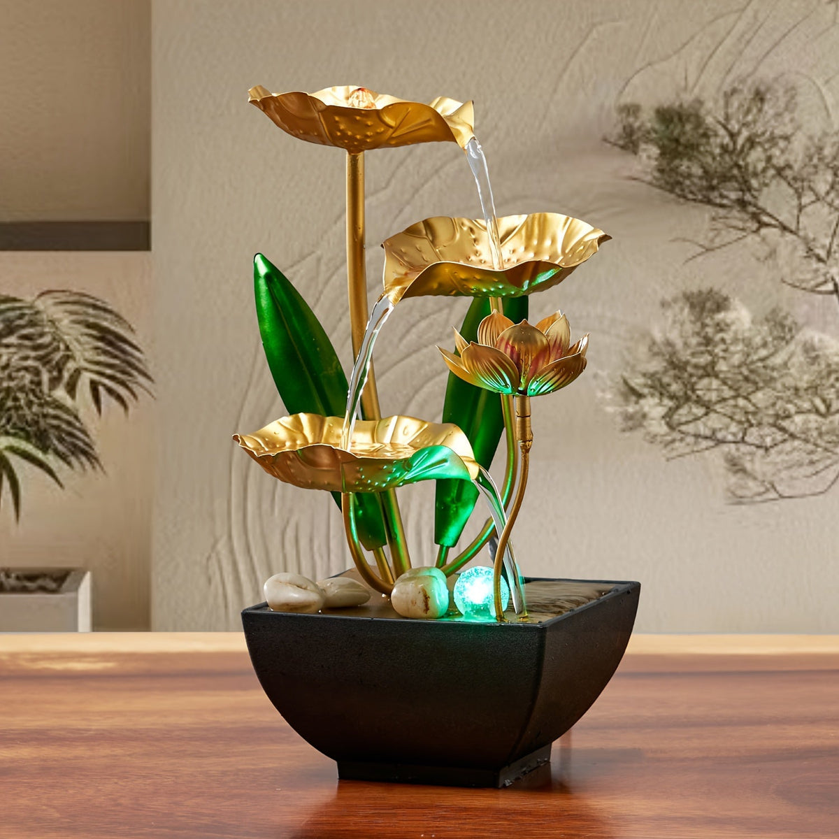 Serene Lotus – kojąca fontanna do wnętrz – widok produktu 1 | Ionotix