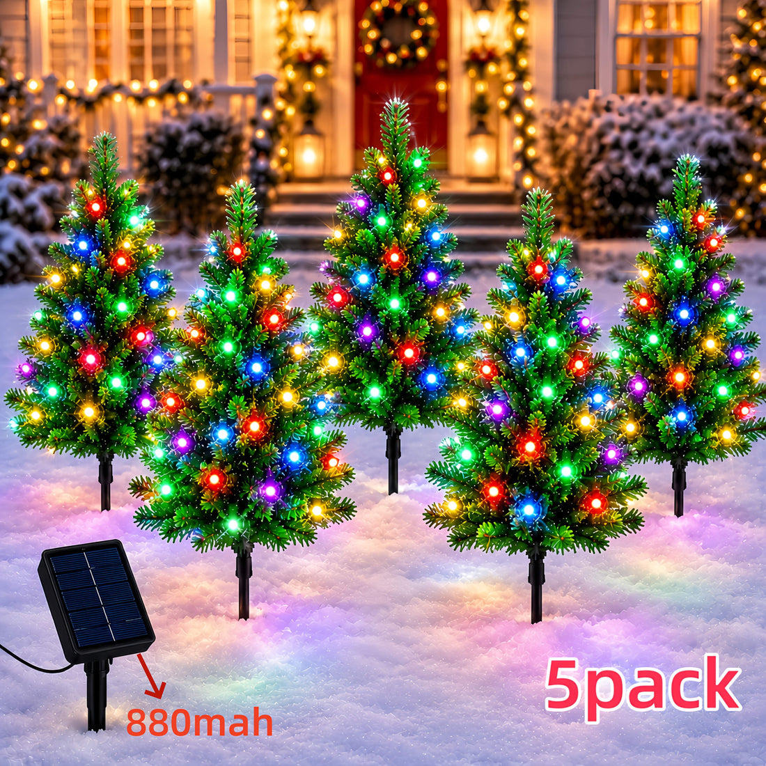 Solarne choinki LED wbijane 75 cm - 5 lub 10 szt., wielokolorowe, czujnik zmierzchu | IPX4 - widok produktu 3 | Ionotix