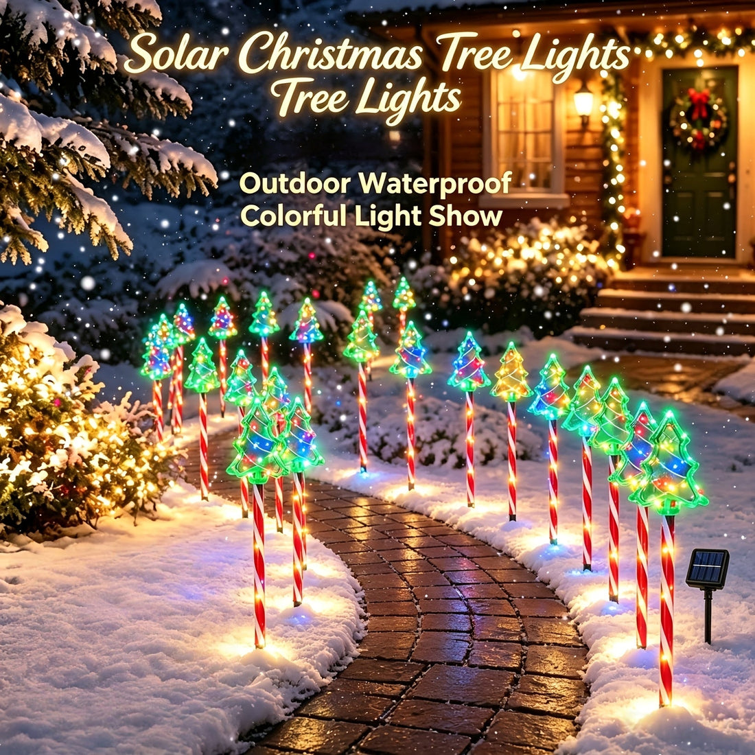 Solarne lampki ogrodowe choinki 60 cm - kolorowe LED, zestaw 8 lub 12 szt. | panel słoneczny na szpikulcu - widok produktu 2 | Ionotix