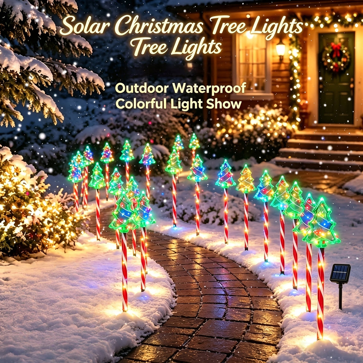 Solarne lampki ogrodowe choinki 60 cm - kolorowe LED, zestaw 8 lub 12 szt. | panel słoneczny na szpikulcu - widok produktu 2 | Ionotix