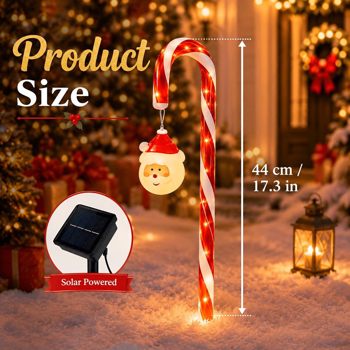 Solarne laski cukrowe LED 44 cm, 7 lub 11 szt. - 8 trybów świecenia, figurki Mikołaja | IPX6 - widok produktu 6 | Ionotix