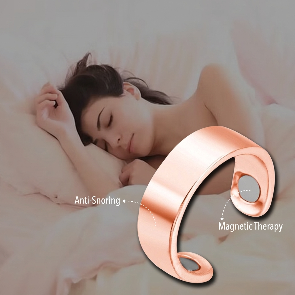 Spokello acupressure ring – anti-snoring and magnetic therapy, woman sleeping