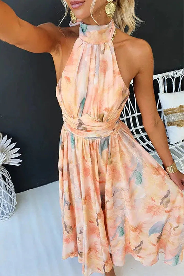 Sukienka maxi halter z akwarelowym wzorem – widok produktu 4 | Ionotix