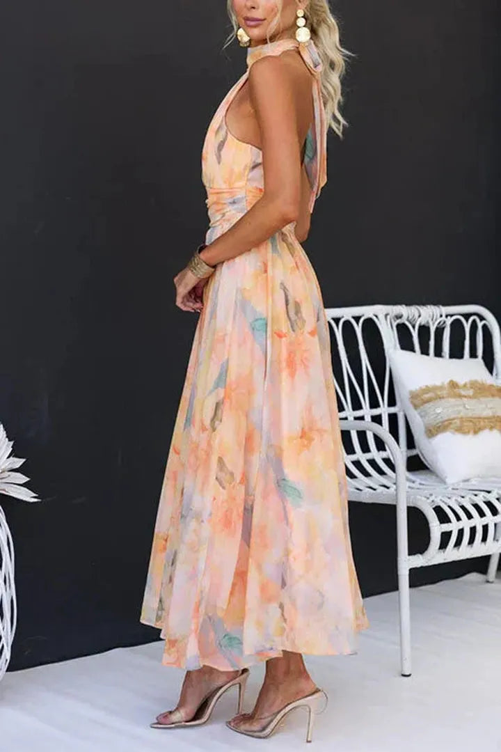 Sukienka maxi halter z akwarelowym wzorem – widok produktu 5 | Ionotix