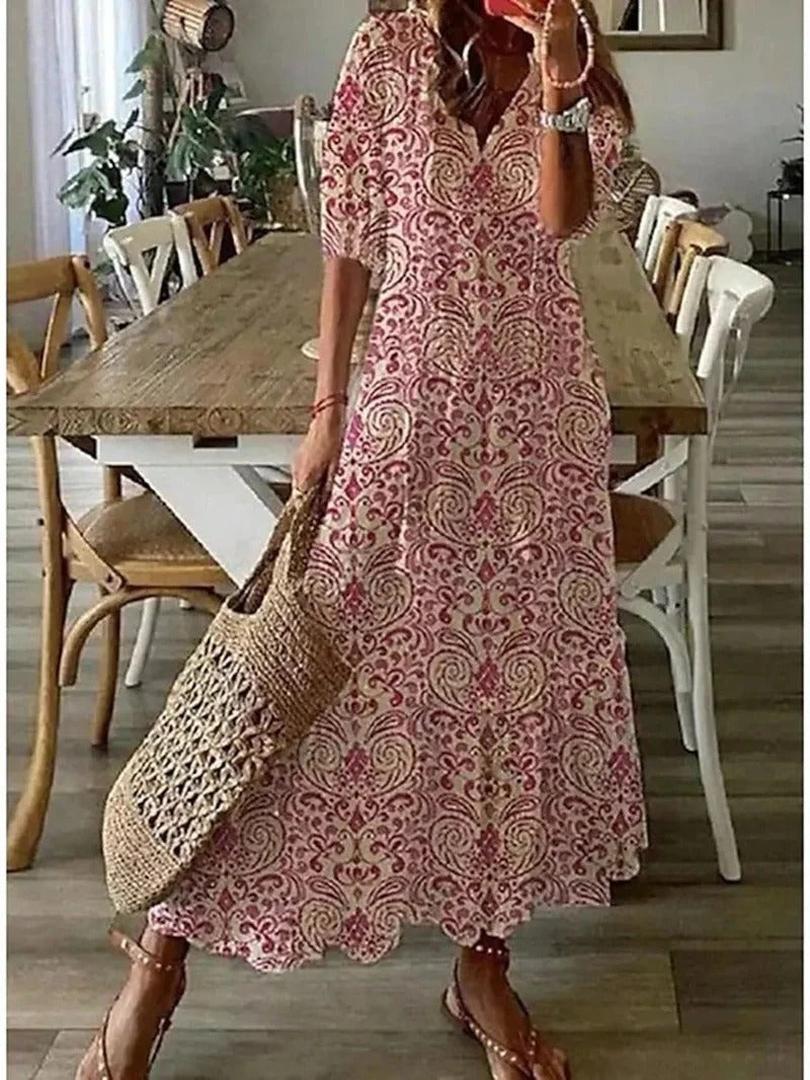 Sukienka maxi w stylu boho z kwiatowym wzorem i dekoltem w serek – widok produktu 5 | Ionotix