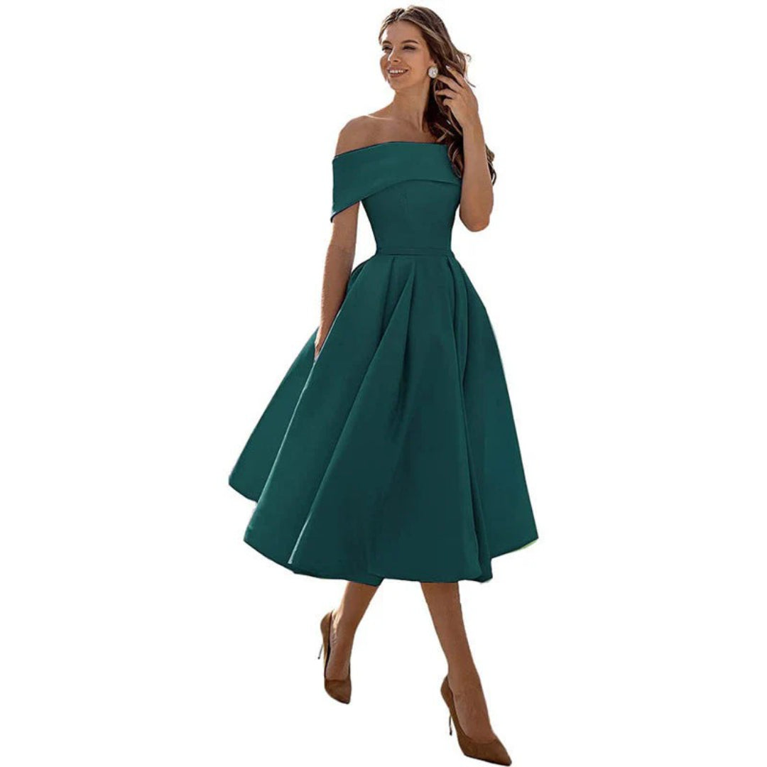 Sukienka midi o kroju A z odkrytymi ramionami – widok produktu 4 | Ionotix