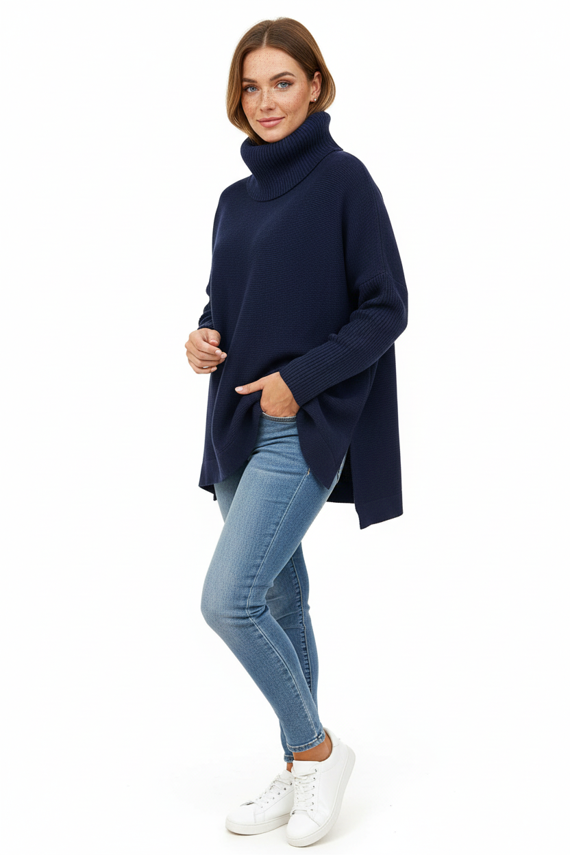 Sweter damski golf oversize - miękka dzianina – widok produktu 2 | Ionotix