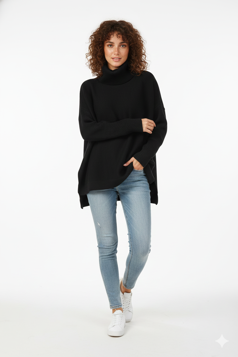 Sweter damski golf oversize - miękka dzianina – widok produktu 3 | Ionotix