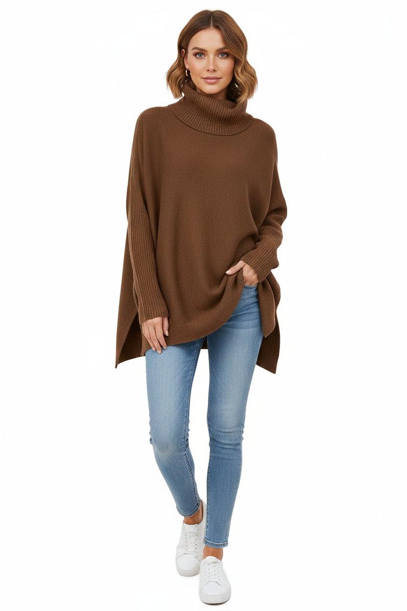 Sweter damski golf oversize - miękka dzianina – widok produktu 4 | Ionotix