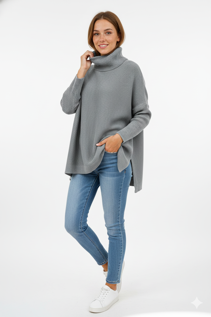 Sweter damski golf oversize - miękka dzianina – widok produktu 6 | Ionotix