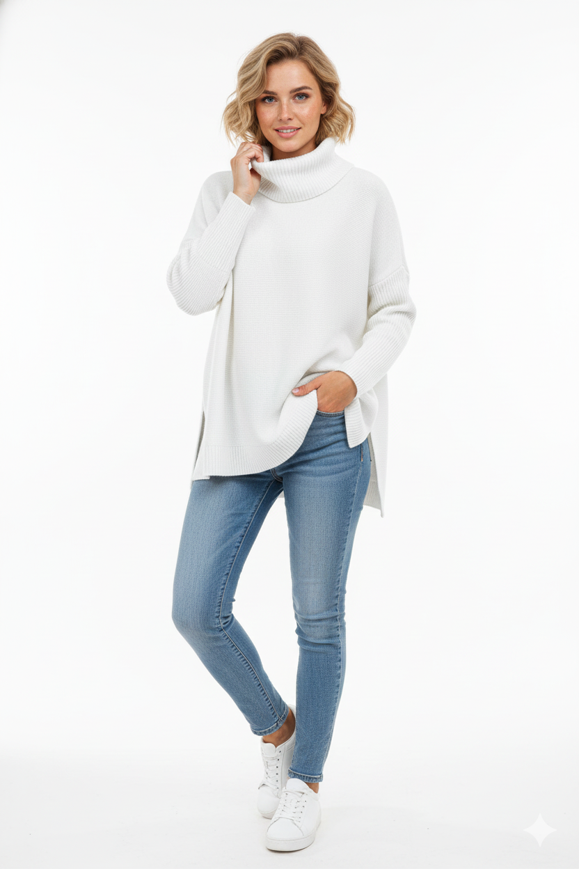 Sweter damski golf oversize - miękka dzianina – widok produktu 7 | Ionotix