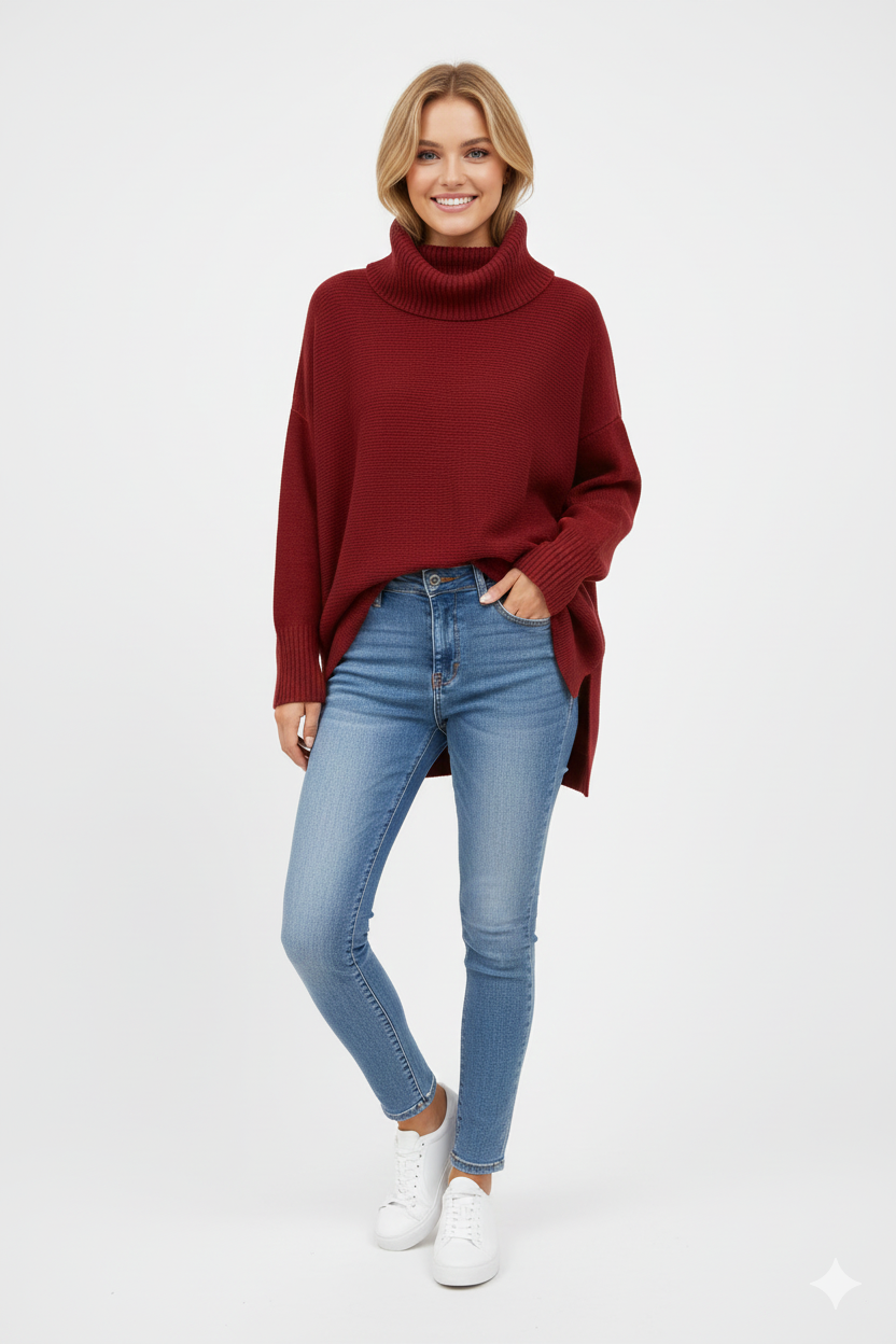 Sweter damski golf oversize - miękka dzianina – widok produktu 8 | Ionotix