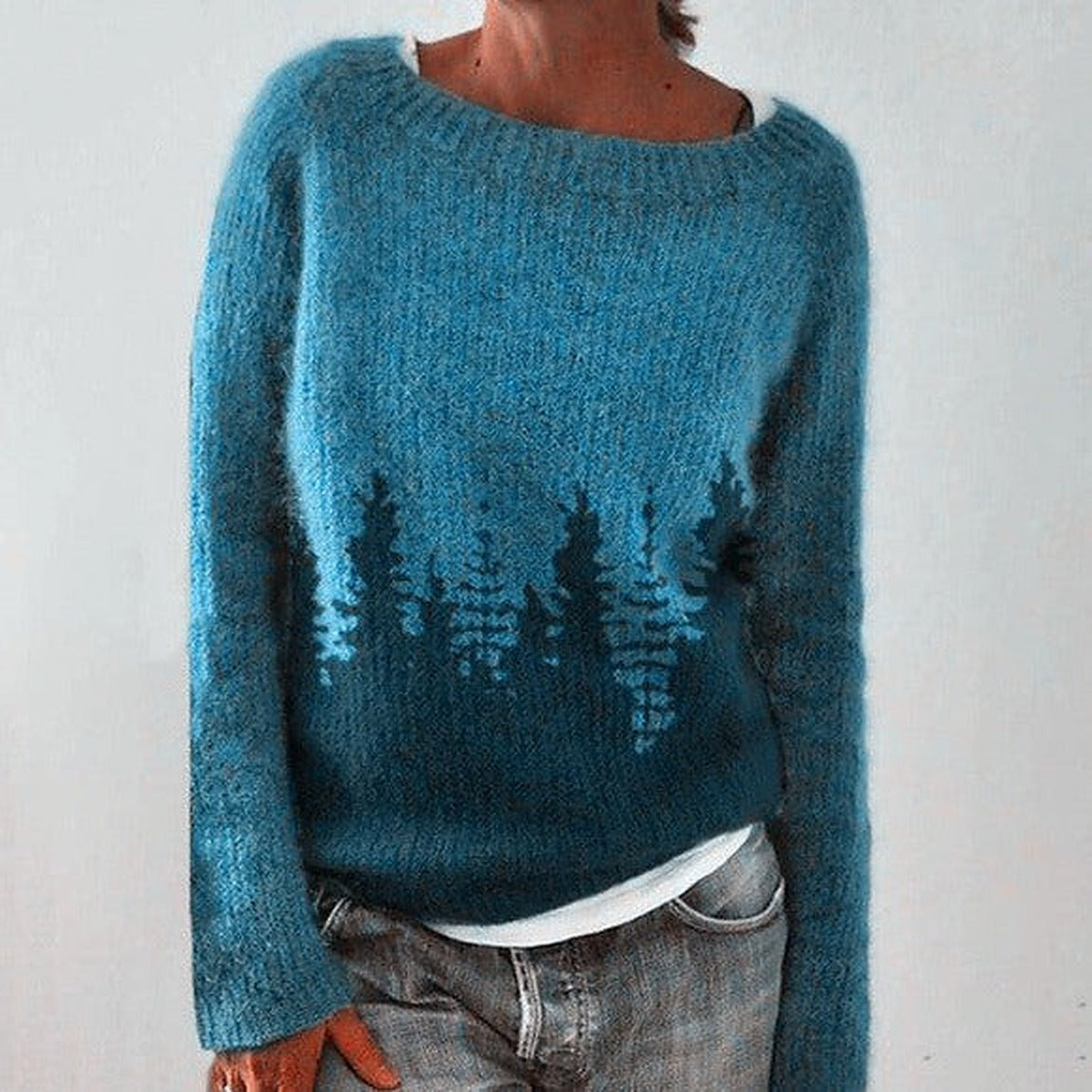 Sweter damski ze wzorem norweskim - luźny krój – widok produktu 4 | Ionotix