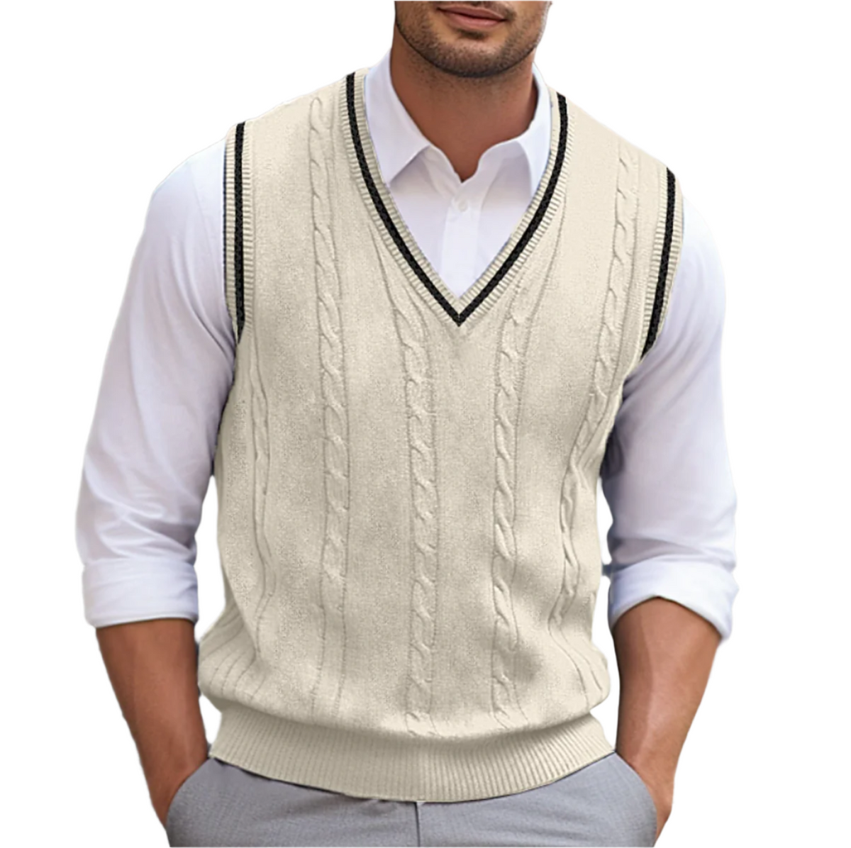 Sweter męski bez rękawów w serek – widok produktu 1 | Ionotix