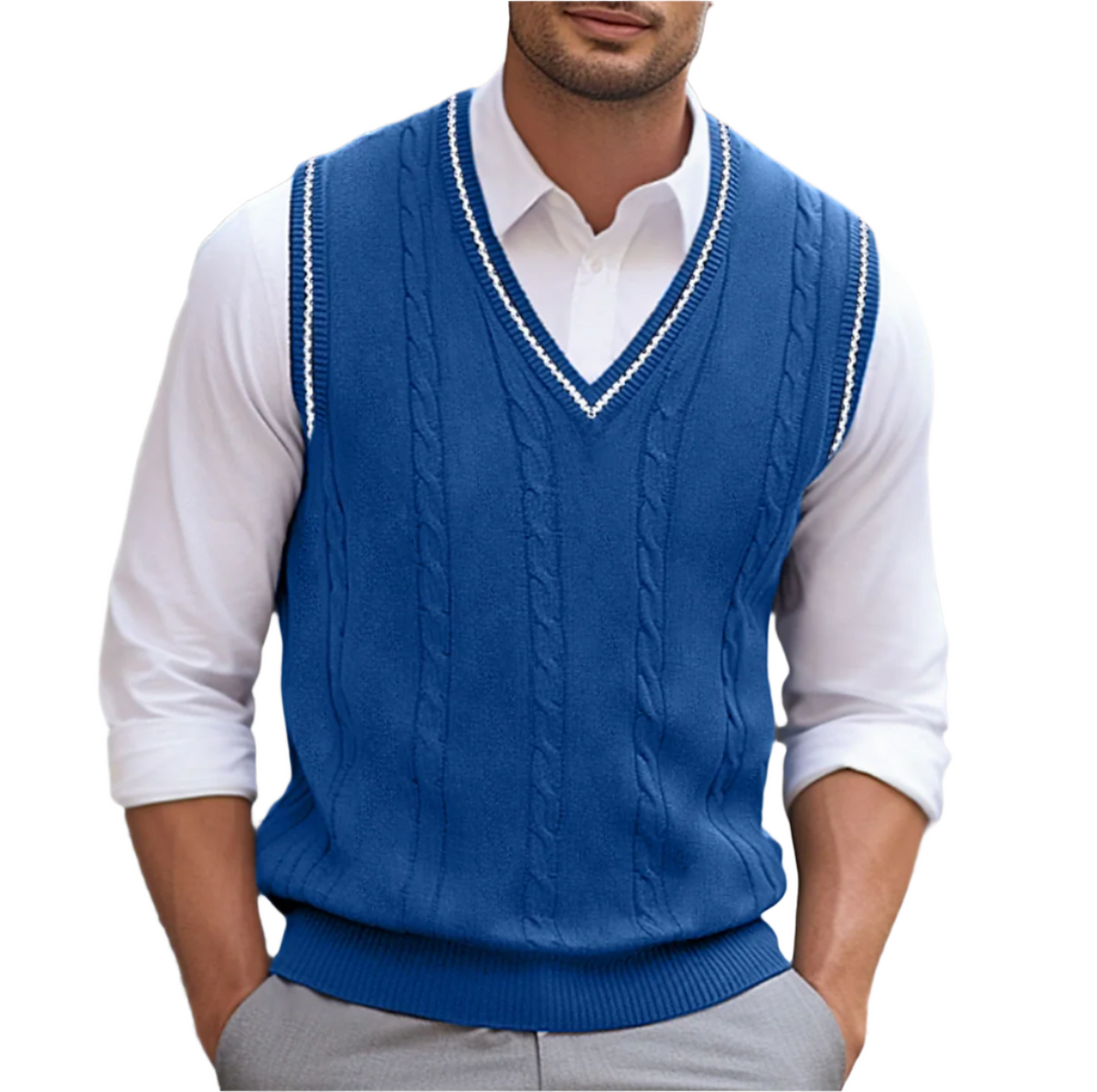 Sweter męski bez rękawów w serek – widok produktu 3 | Ionotix