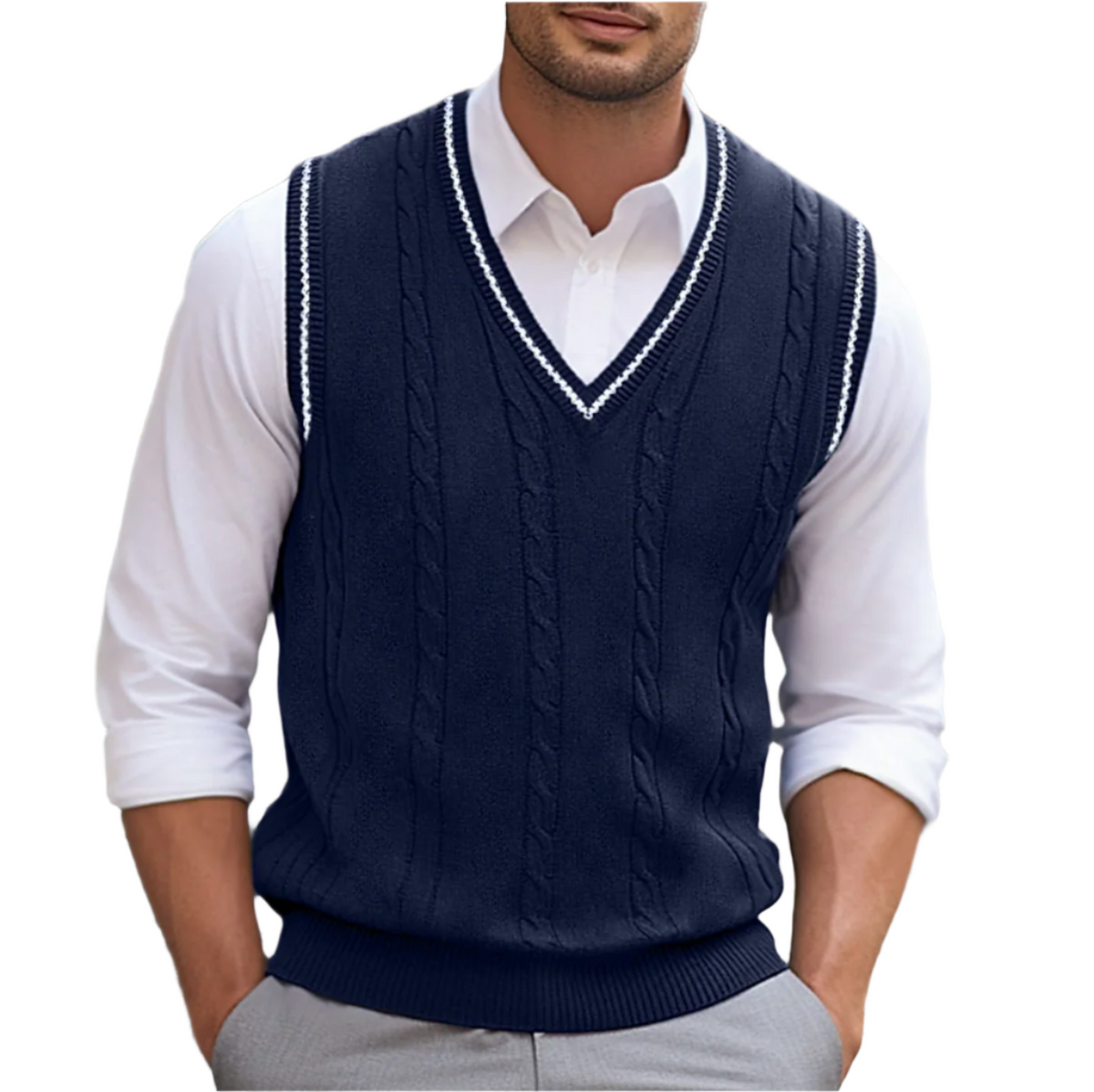 Sweter męski bez rękawów w serek – widok produktu 4 | Ionotix
