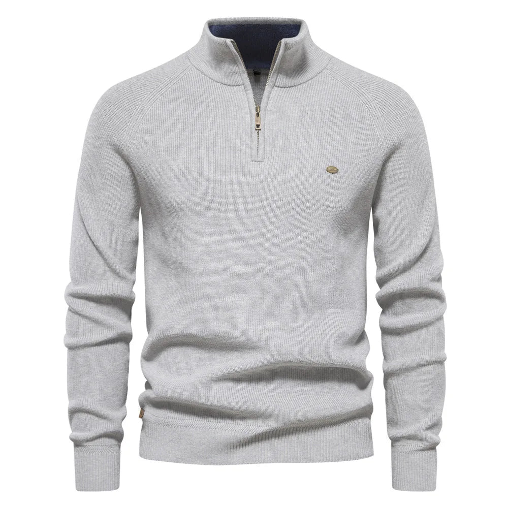 Sweter męski half zip ze stójką - prążkowany splot – widok produktu 1 | Ionotix