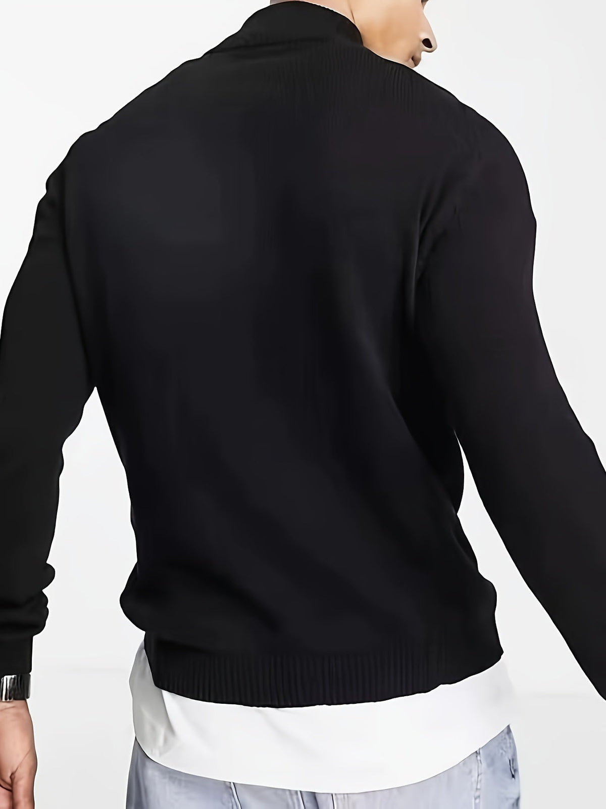 Sweter męski z krótkim zamkiem i stójką - czarny lub biały – widok produktu 3 | Ionotix