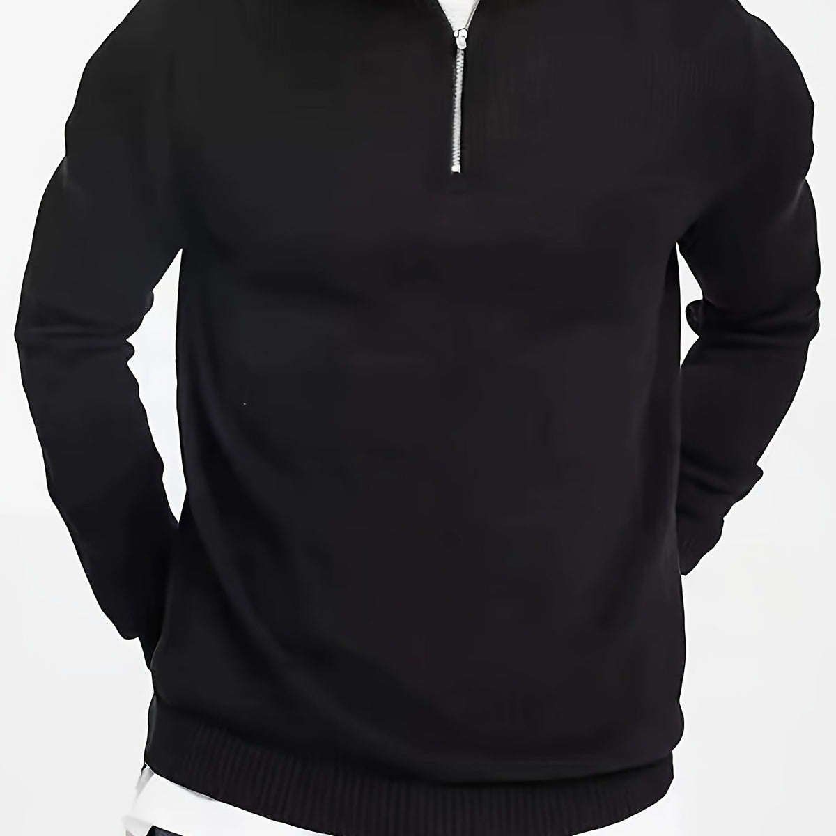 Sweter męski z krótkim zamkiem i stójką - czarny lub biały – widok produktu 7 | Ionotix