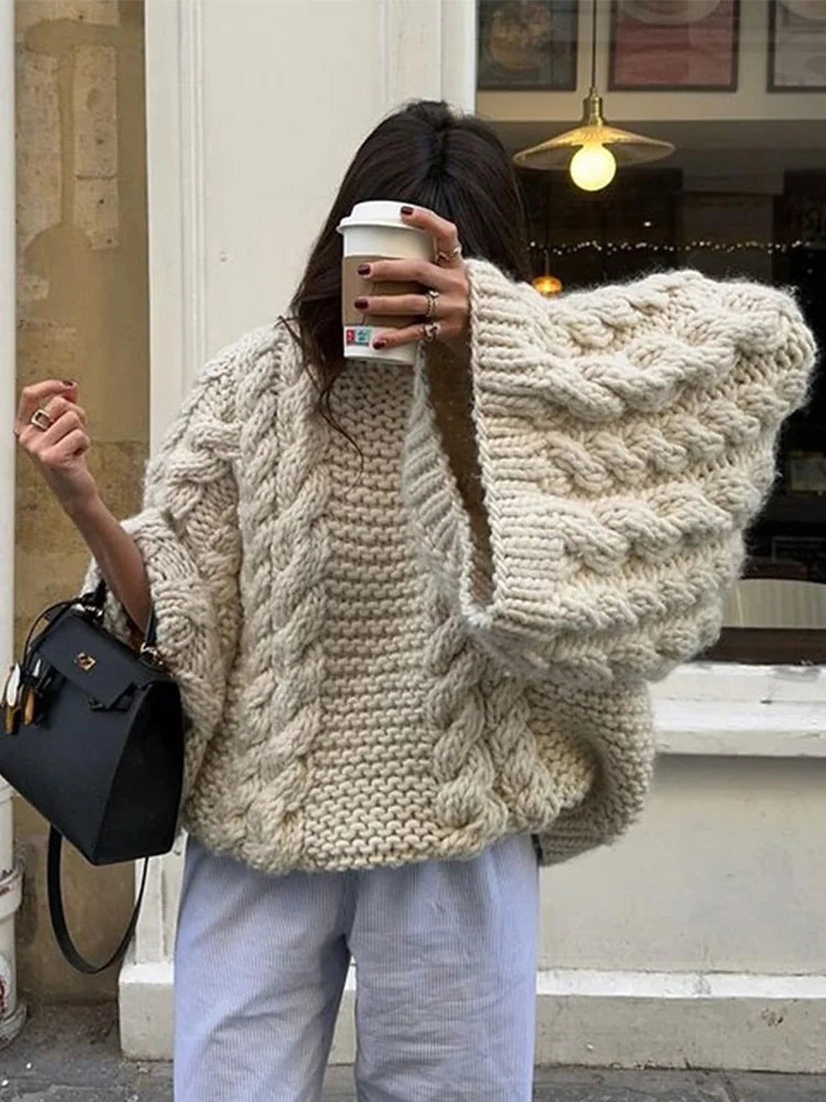 Sweter oversize gruby splot damski - miękka dzianina – widok produktu 2 | Ionotix