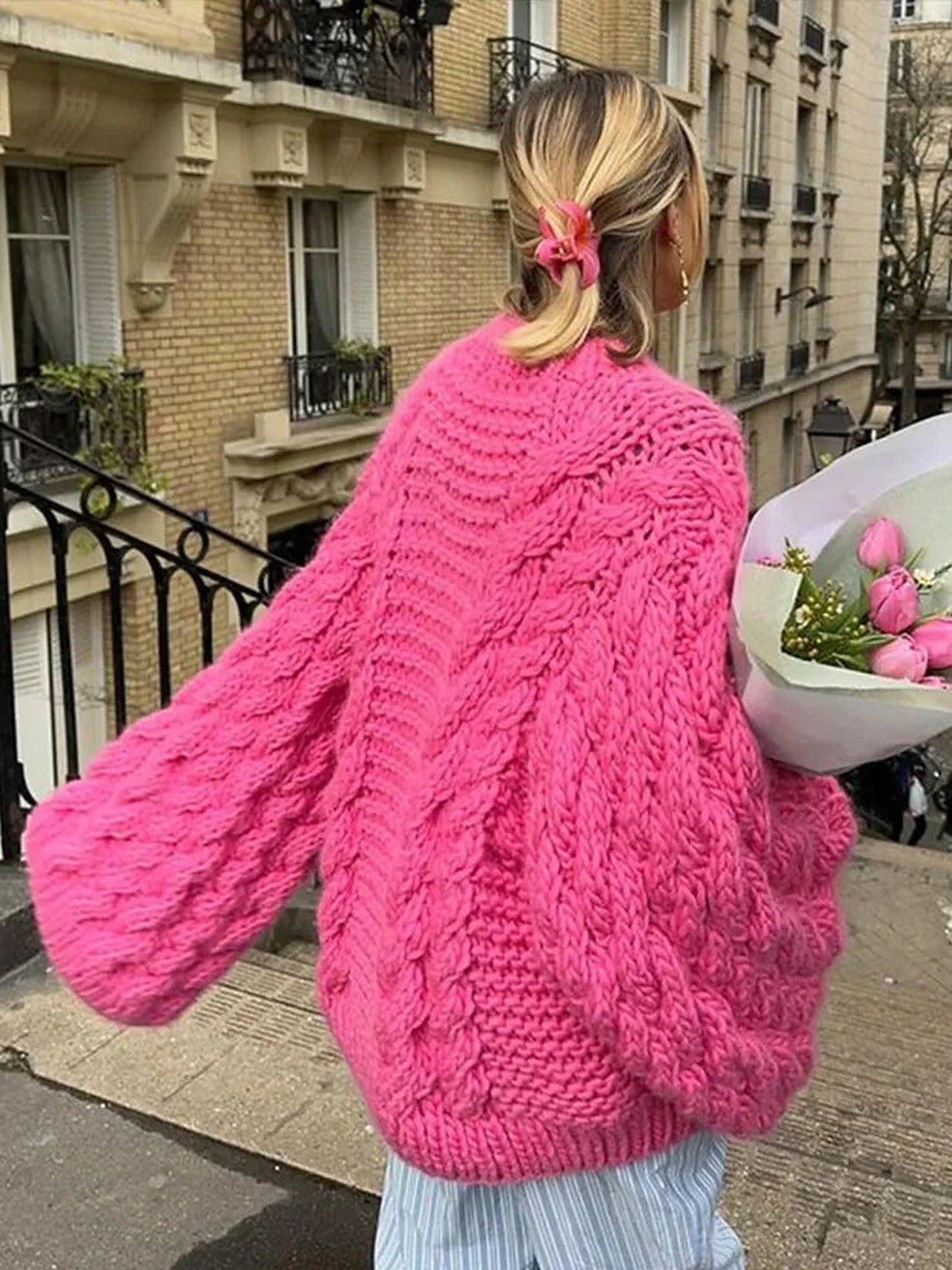 Sweter oversize gruby splot damski - miękka dzianina – widok produktu 3 | Ionotix