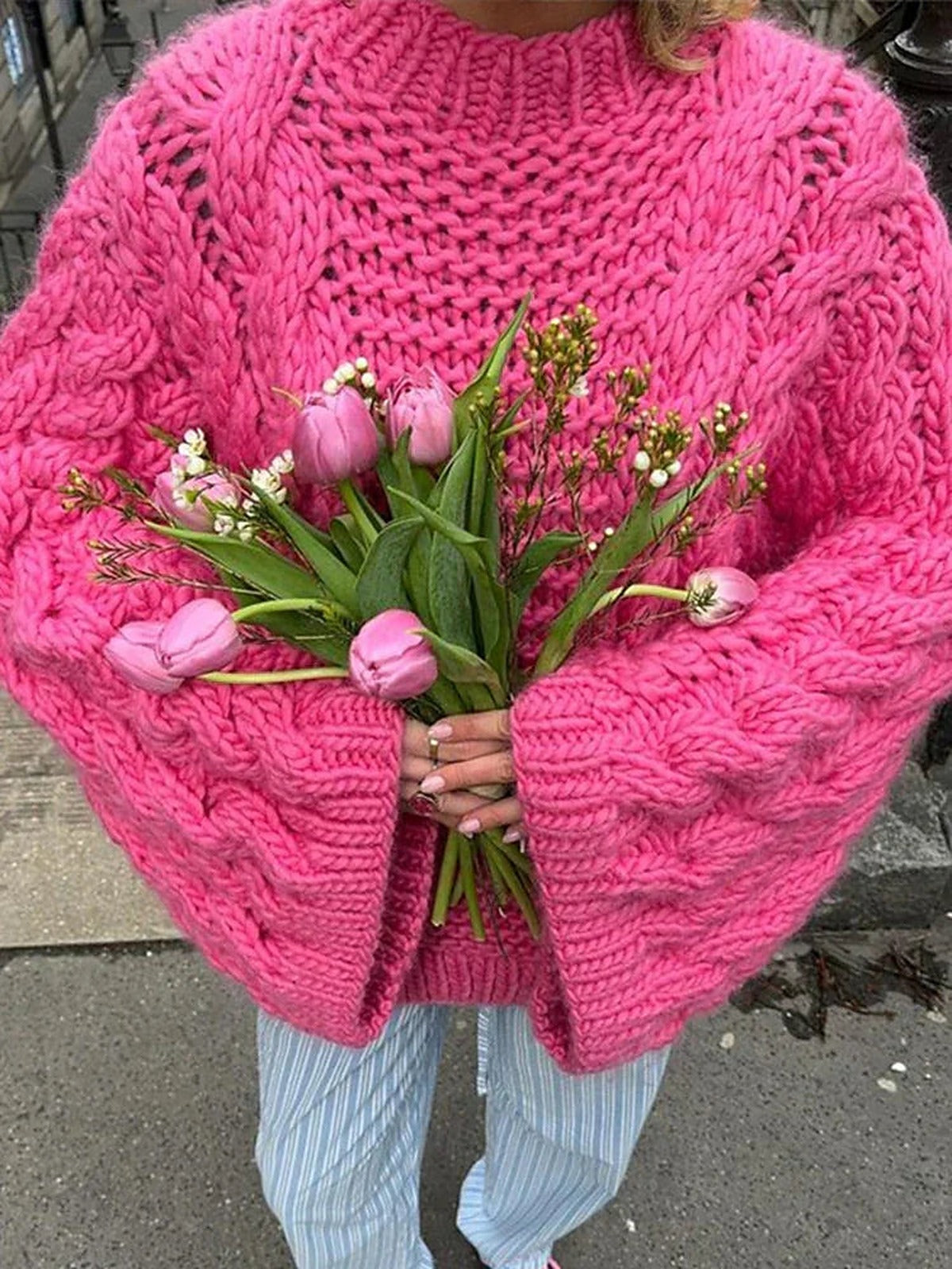 Sweter oversize gruby splot damski - miękka dzianina – widok produktu 5 | Ionotix