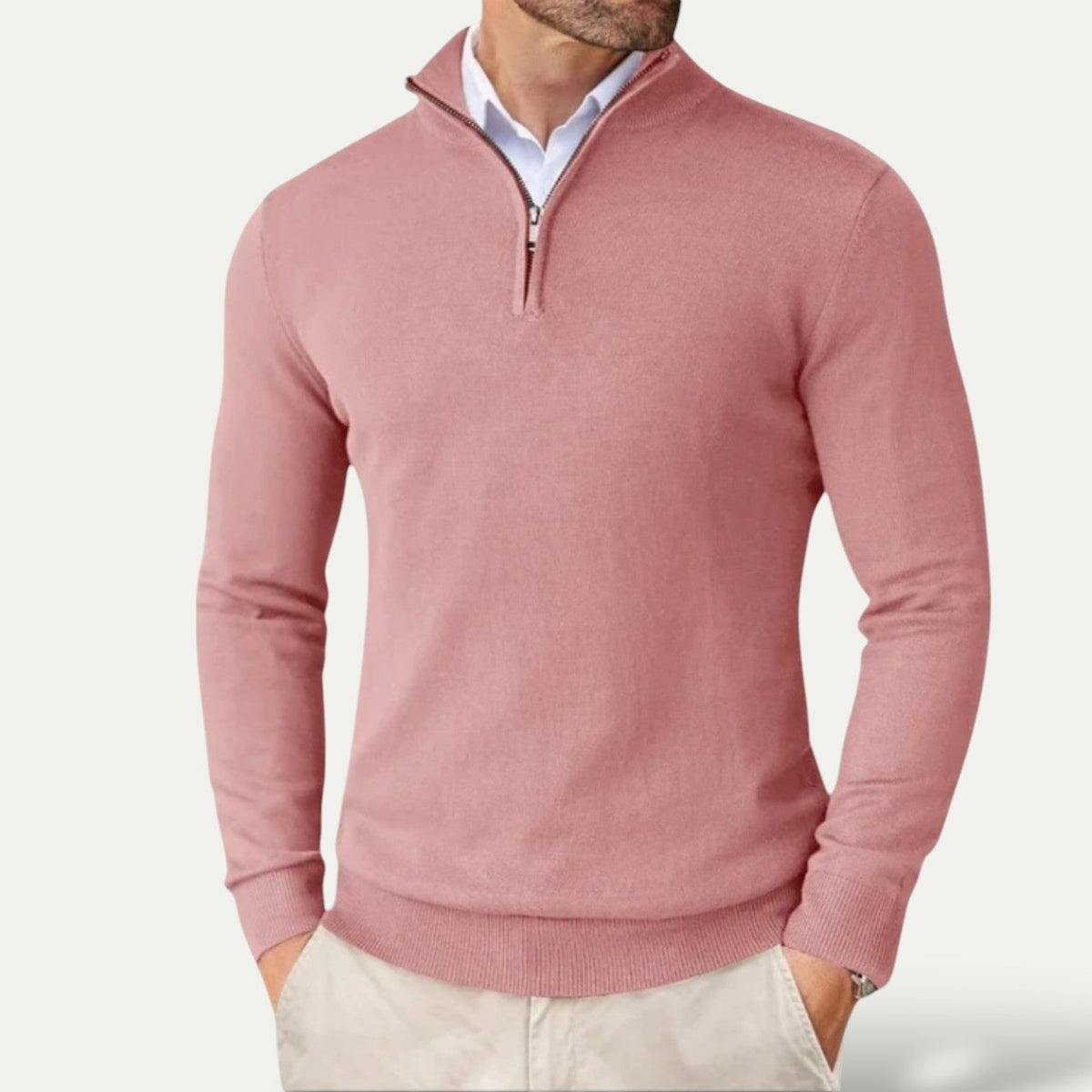 Sweter z kaszmiru z krótkim zamkiem - slim fit – widok produktu 2 | Ionotix