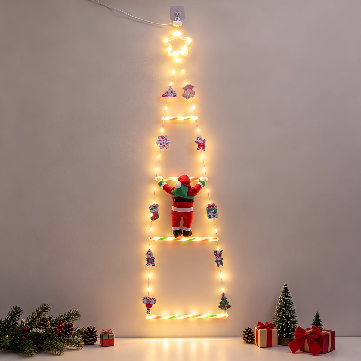Świąteczna drabinka LED z Mikołajem USB - 8 trybów świecenia | 88 lub 115 cm - widok produktu 1 | Ionotix