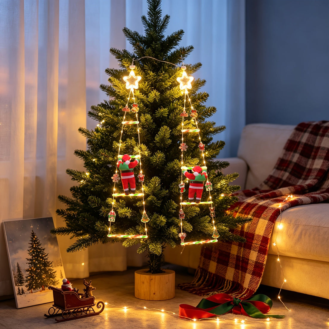 Świąteczna drabinka LED z Mikołajem USB - 8 trybów świecenia | 88 lub 115 cm - widok produktu 3 | Ionotix