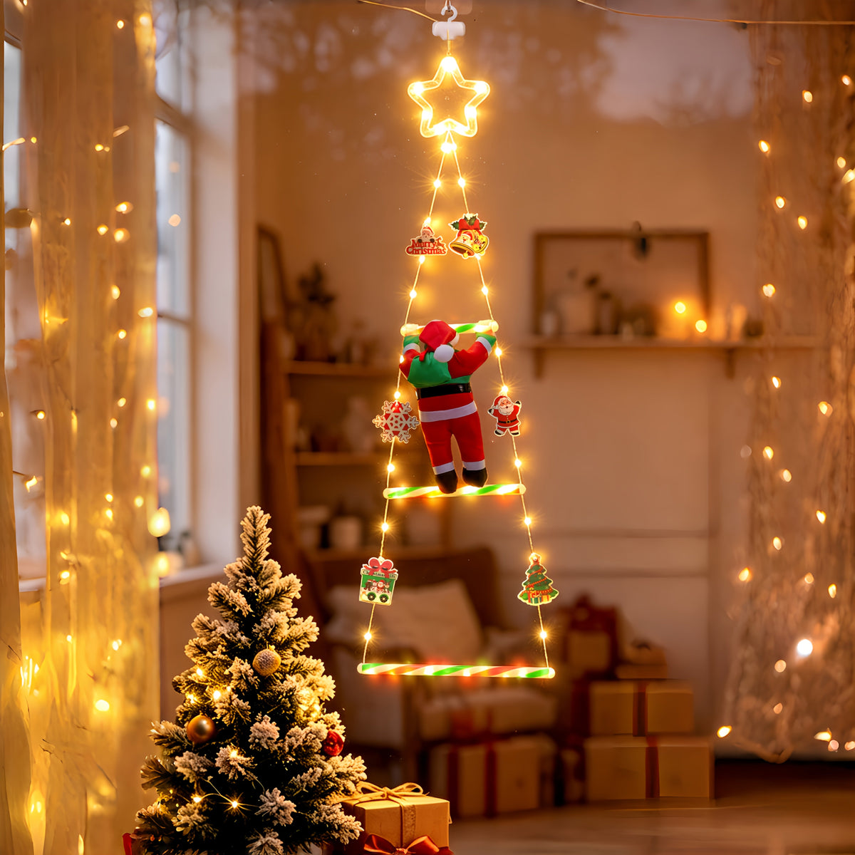 Świąteczna drabinka LED z Mikołajem USB - 8 trybów świecenia | 88 lub 115 cm - widok produktu 8 | Ionotix