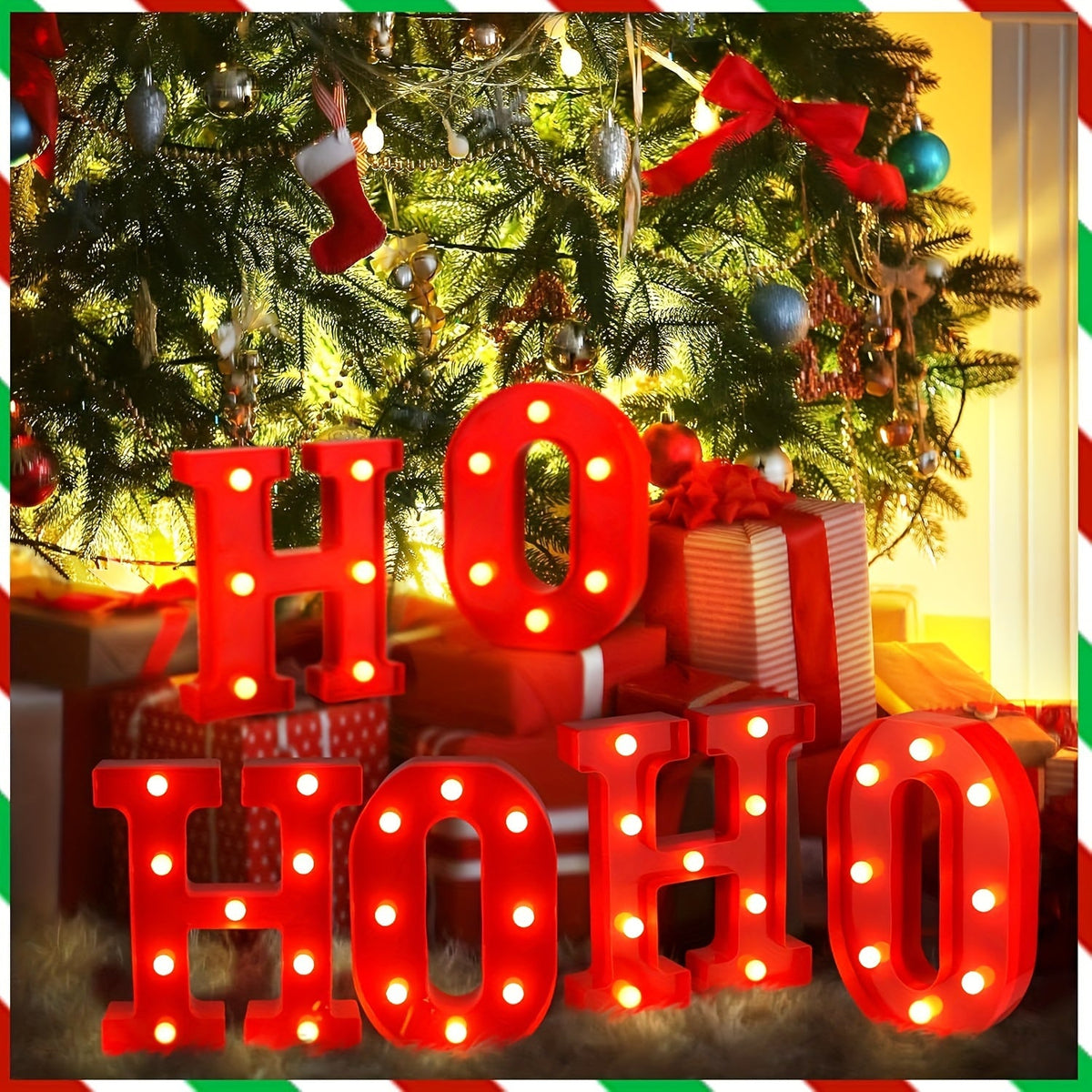 Świecące litery LED HO HO HO 22 cm - 6 szt., na baterie AA | wolnostojące - widok produktu 2 | Ionotix