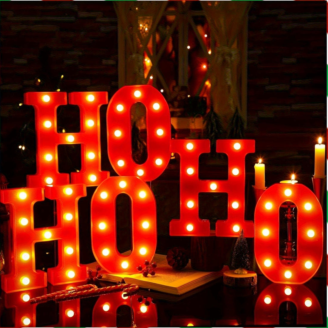 Świecące litery LED HO HO HO 22 cm - 6 szt., na baterie AA | wolnostojące - widok produktu 3 | Ionotix