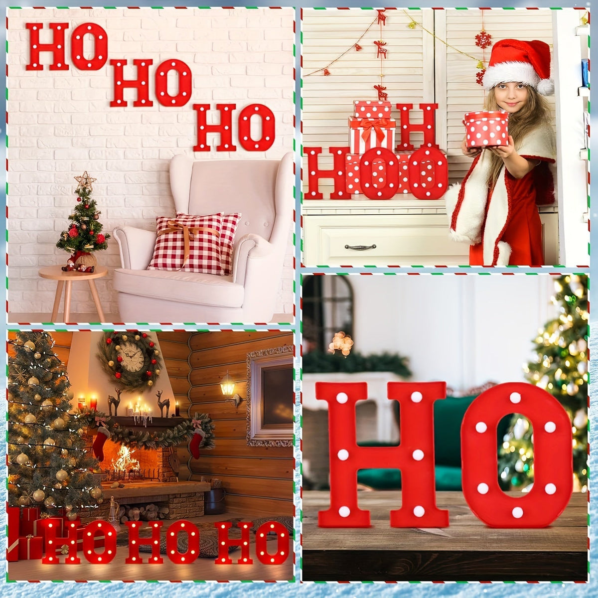 Świecące litery LED HO HO HO 22 cm - 6 szt., na baterie AA | wolnostojące - widok produktu 5 | Ionotix