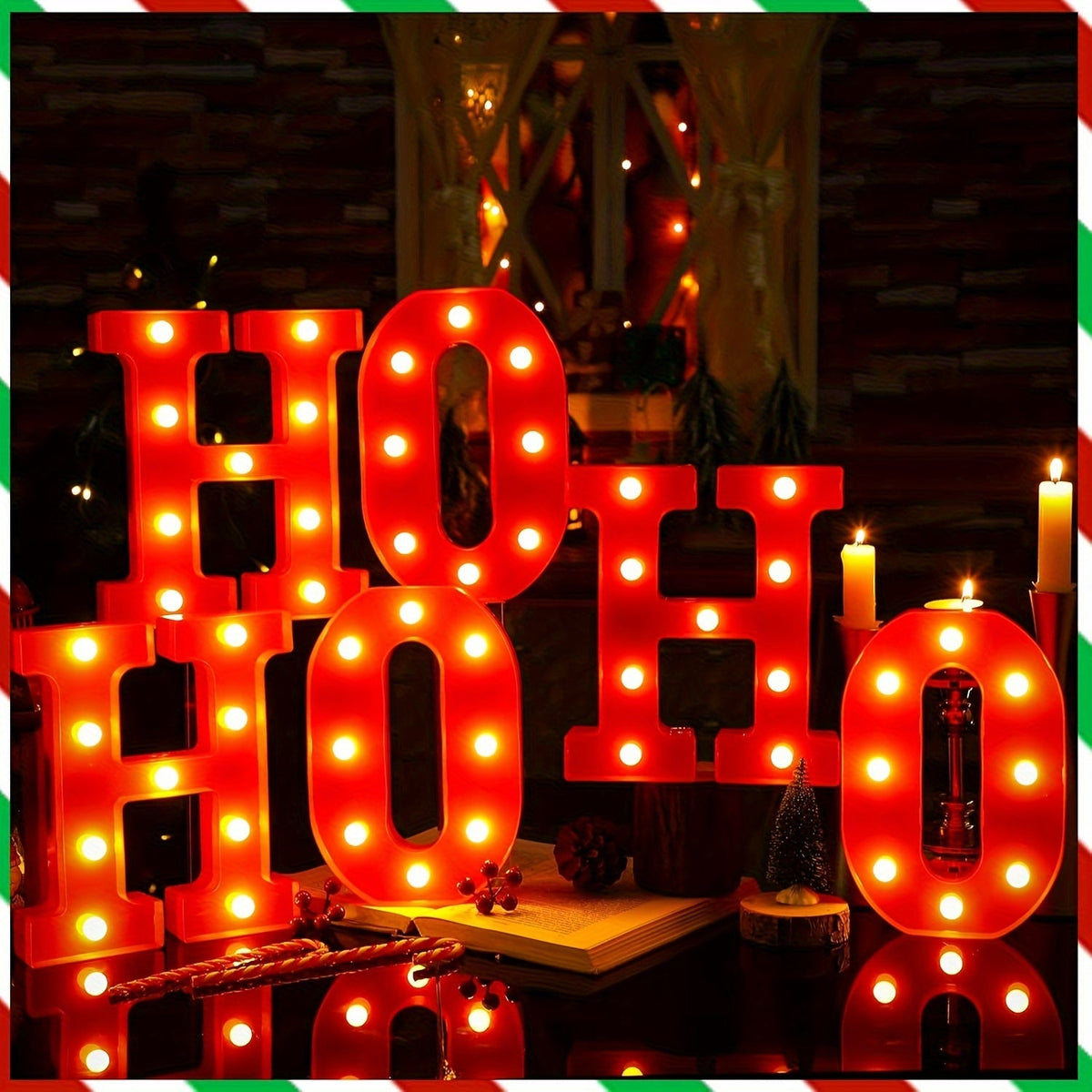 Świecące litery LED HO HO HO 22 cm - 6 szt., na baterie AA | wolnostojące - widok produktu 6 | Ionotix
