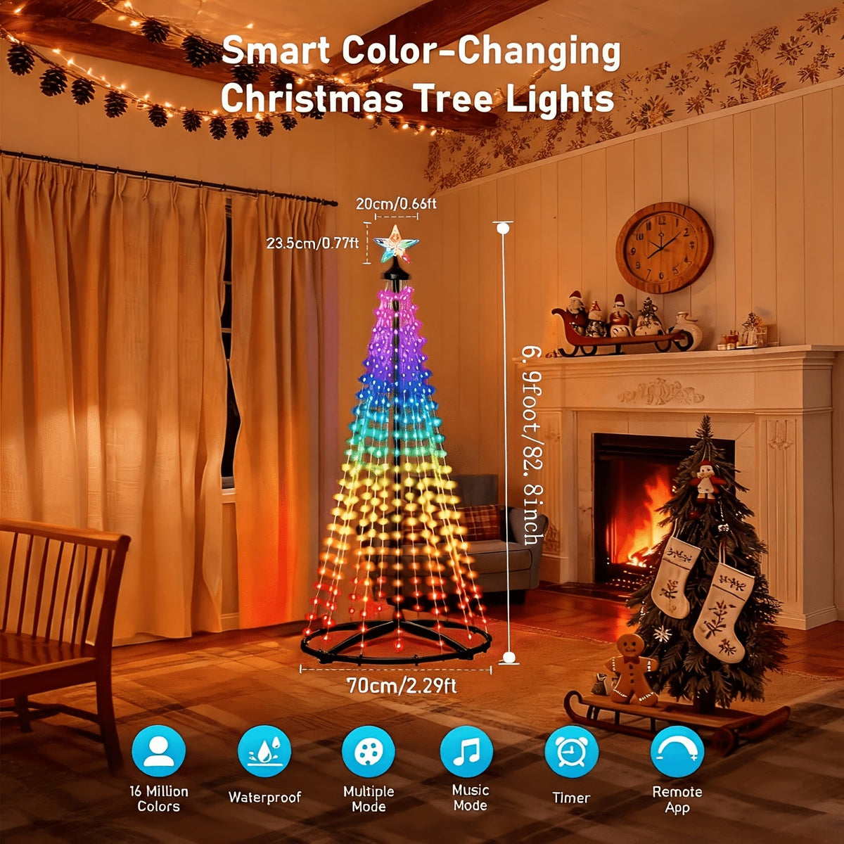 Świetlna choinka LED RGB 210 cm - sterowanie aplikacją i pilotem, synchronizacja z muzyką | IP44, 400 LED - widok produktu 5 | Ionotix
