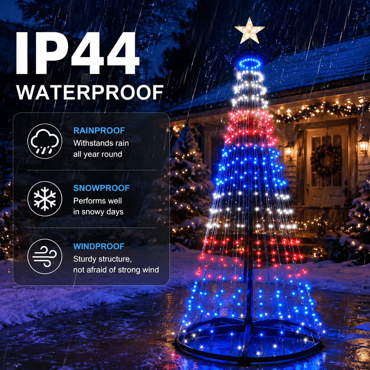 Świetlna choinka LED RGB 210 cm - sterowanie aplikacją i pilotem, synchronizacja z muzyką | IP44, 400 LED - widok produktu 6 | Ionotix