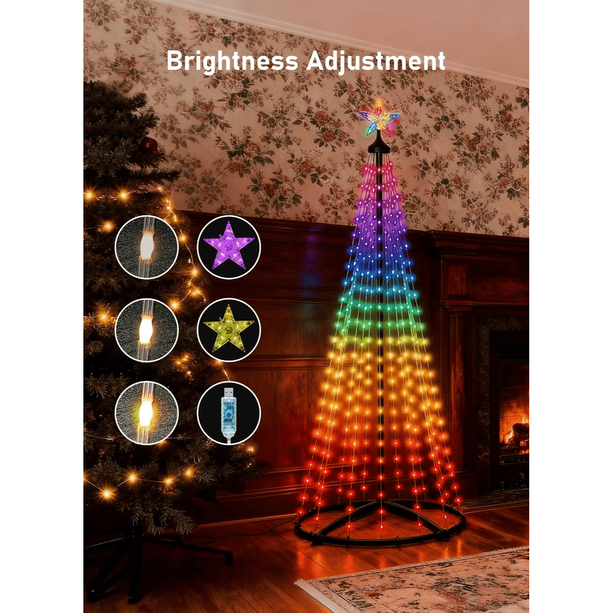 Świetlna choinka LED RGB 210 cm - sterowanie aplikacją i pilotem, synchronizacja z muzyką | IP44, 400 LED - widok produktu 11 | Ionotix