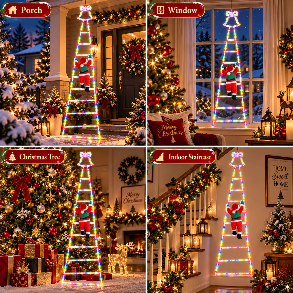 Świetlna drabina LED 270 cm - Mikołaj na drabinie, 255 LED, zasilanie USB | IP44 - widok produktu 8 | Ionotix