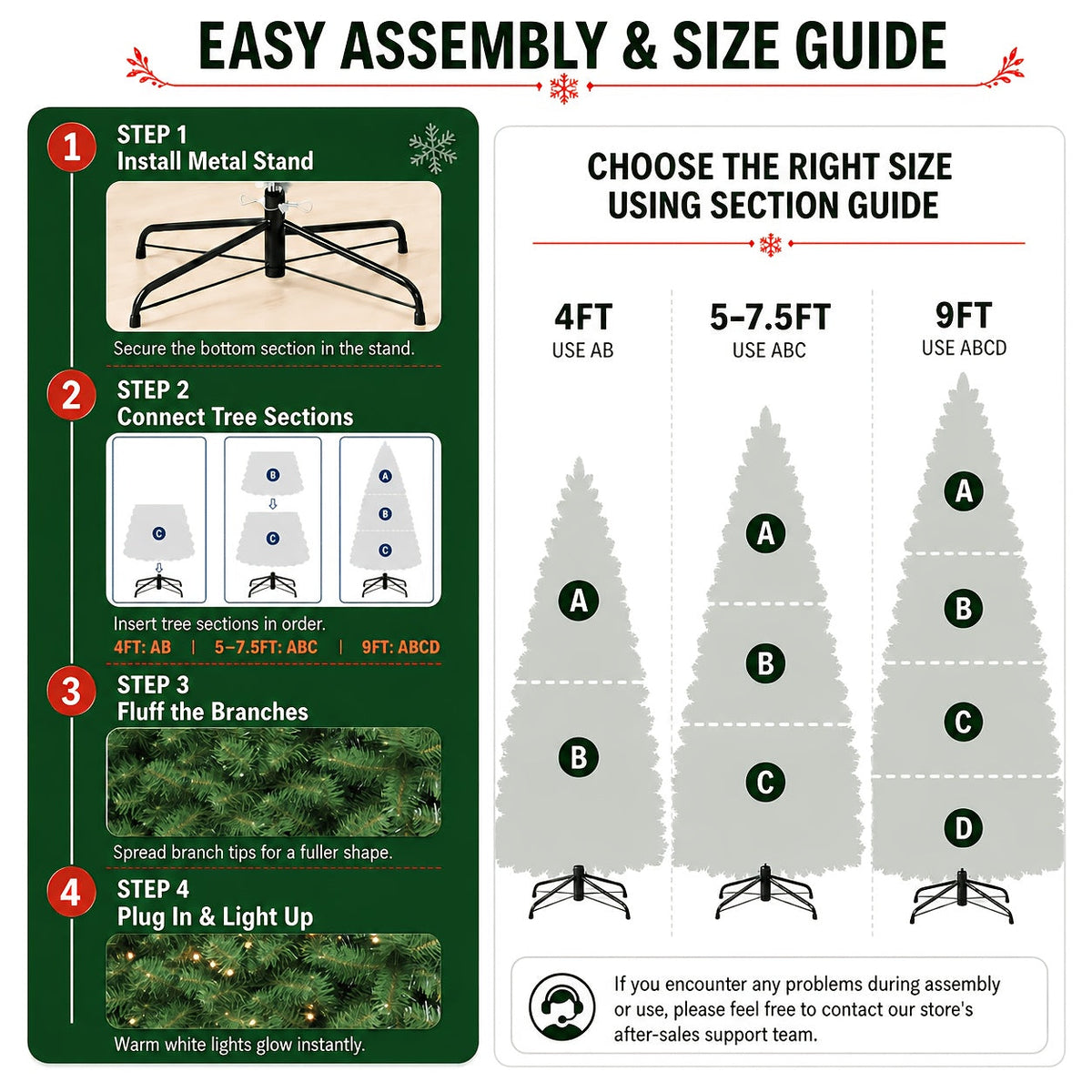 Sztuczna choinka LED 122-229 cm - 13 trybów świecenia, timer, ściemnianie | zawiasowe gałęzie, metalowy stojak - widok produktu 4 | Ionotix