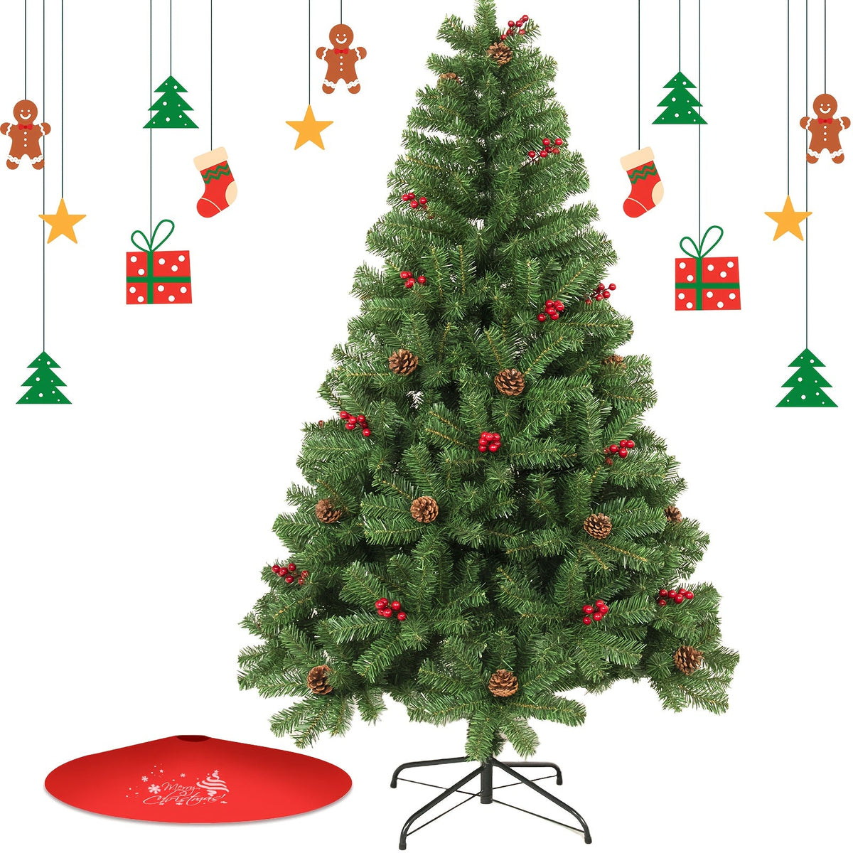 Sztuczna choinka sosnowa 213-244 cm - gałęzie na zawiasach, 6 wykończeń | osłona na stojak w zestawie - widok produktu 3 | Ionotix