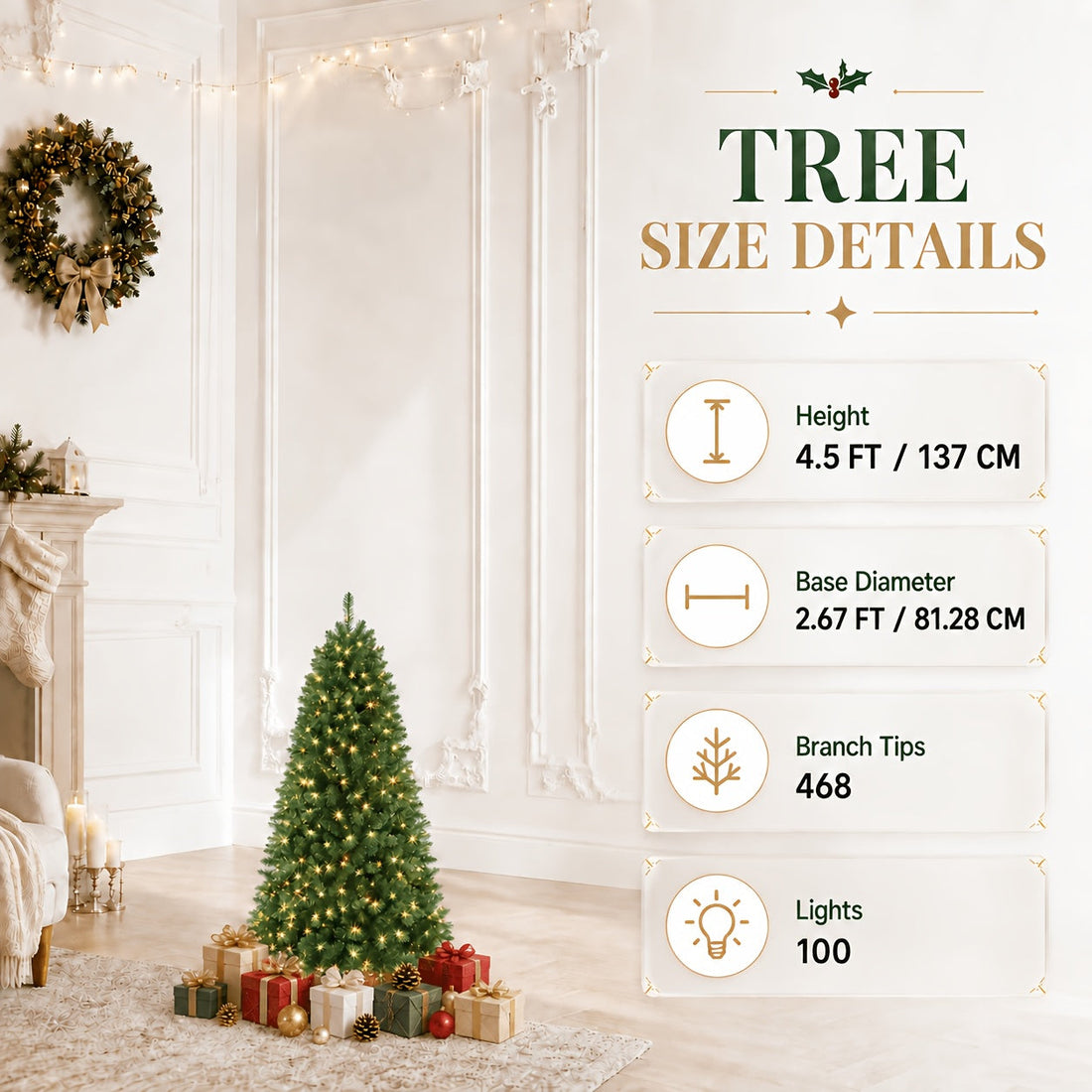 Sztuczna choinka sosnowa LED 137-244 cm - ciepłe białe światło | metalowy stelaż, 100-450 LED - widok produktu 4 | Ionotix