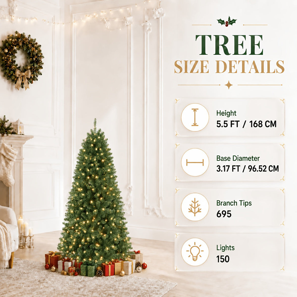Sztuczna choinka sosnowa LED 137-244 cm - ciepłe białe światło | metalowy stelaż, 100-450 LED - widok produktu 6 | Ionotix