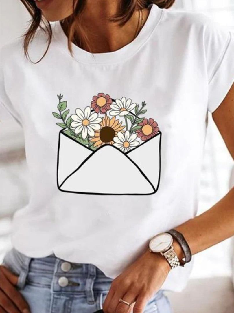T-shirt z okrągłym dekoltem i nadrukiem serca – widok produktu 3 | Ionotix