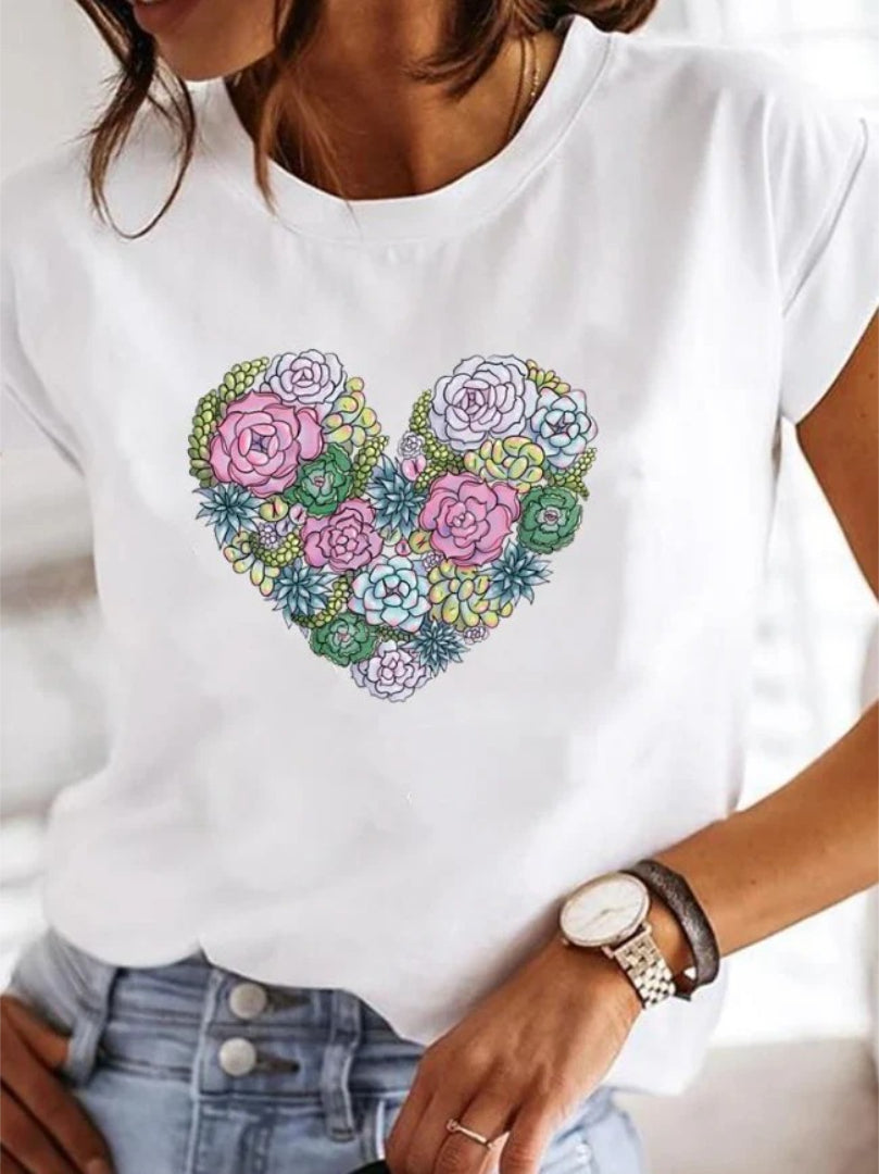 T-shirt z okrągłym dekoltem i nadrukiem serca – widok produktu 4 | Ionotix