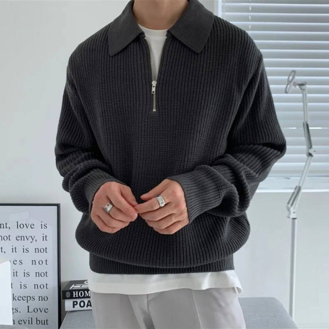 Teksturowany sweter z półzamkiem i kołnierzem – widok produktu 3 | Ionotix