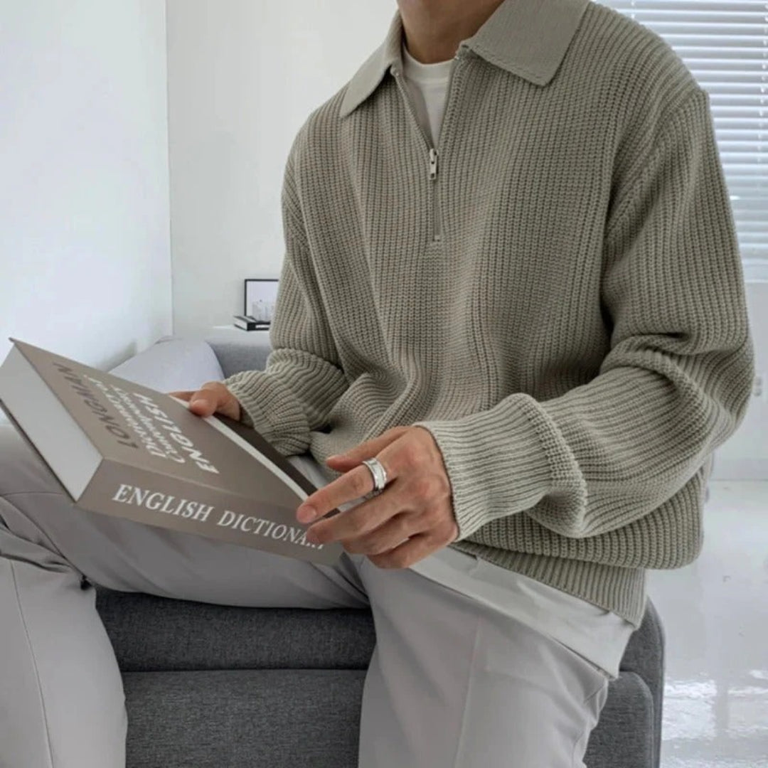 Teksturowany sweter z półzamkiem i kołnierzem – widok produktu 5 | Ionotix