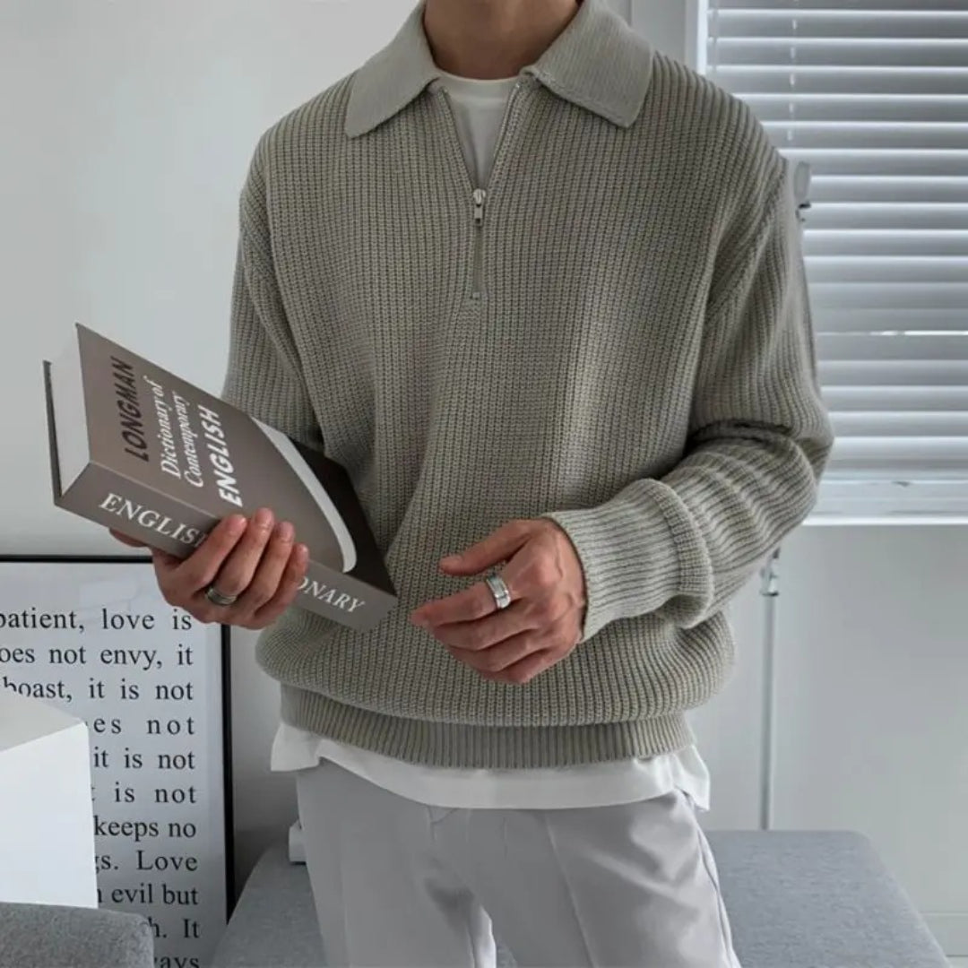 Teksturowany sweter z półzamkiem i kołnierzem – widok produktu 6 | Ionotix
